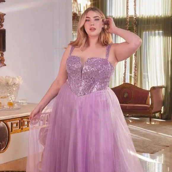 NEW FORMAL SLEEVELESS PLUS SIZE A-LINE TULLE GOWN EMBROIDERED W/ SEQUINS CD0217C